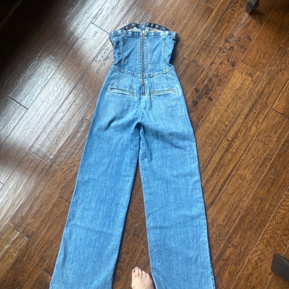 PILCRO Denim fake Button-Front Zip-up back Strapless Woman’s Jumpsuit - Picture 6 of 6